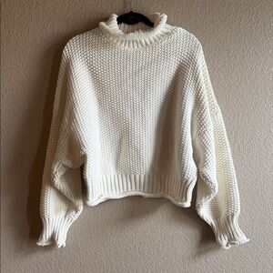 Allfenix 100% Cotton White Turtleneck Sweater